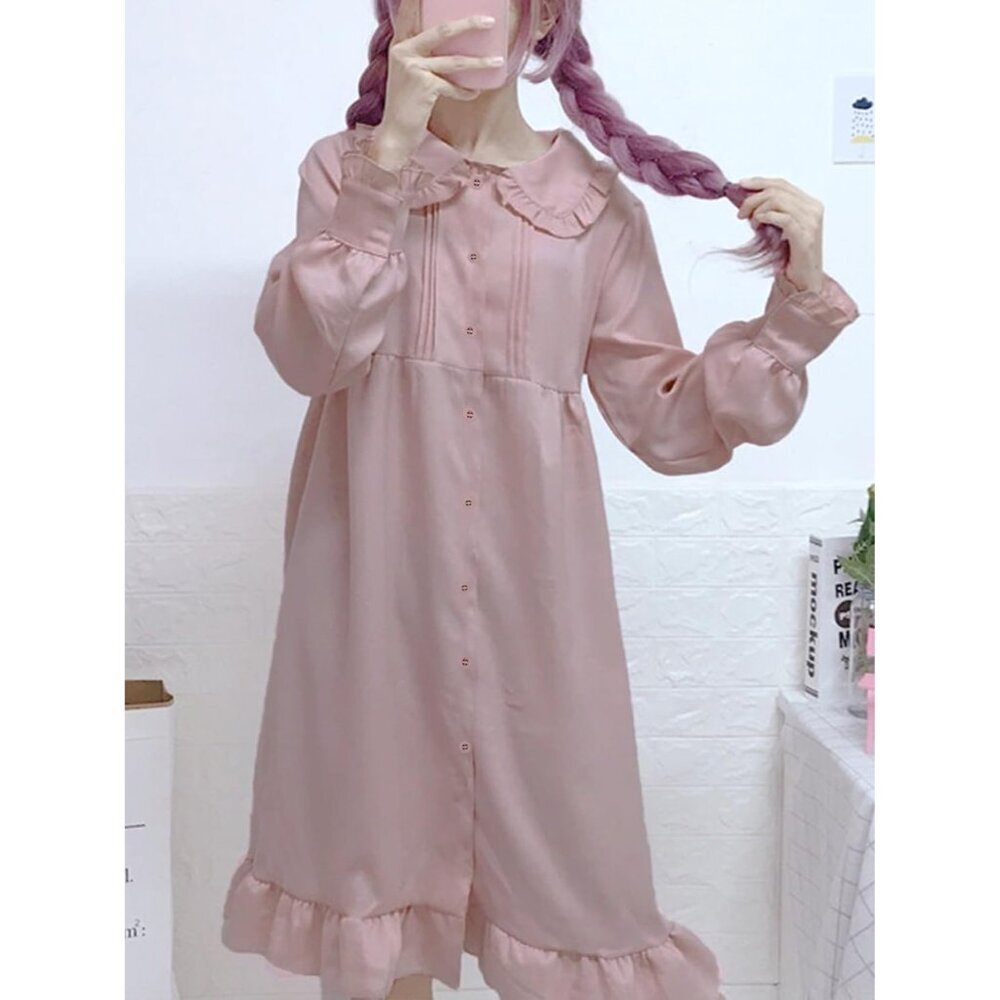 Japanese Lolita Dress Women Girls Kawaii Chiffon Long Sleeve Midi Dress - Picture 3 of 7